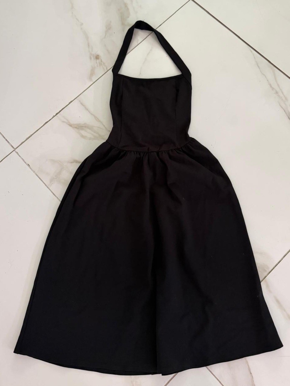 Black Halter A-Line Midi Dress